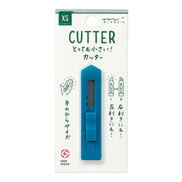 ミドリ カッター 小型 携帯 ワンタッチ XS コンパクトカッター 青 右