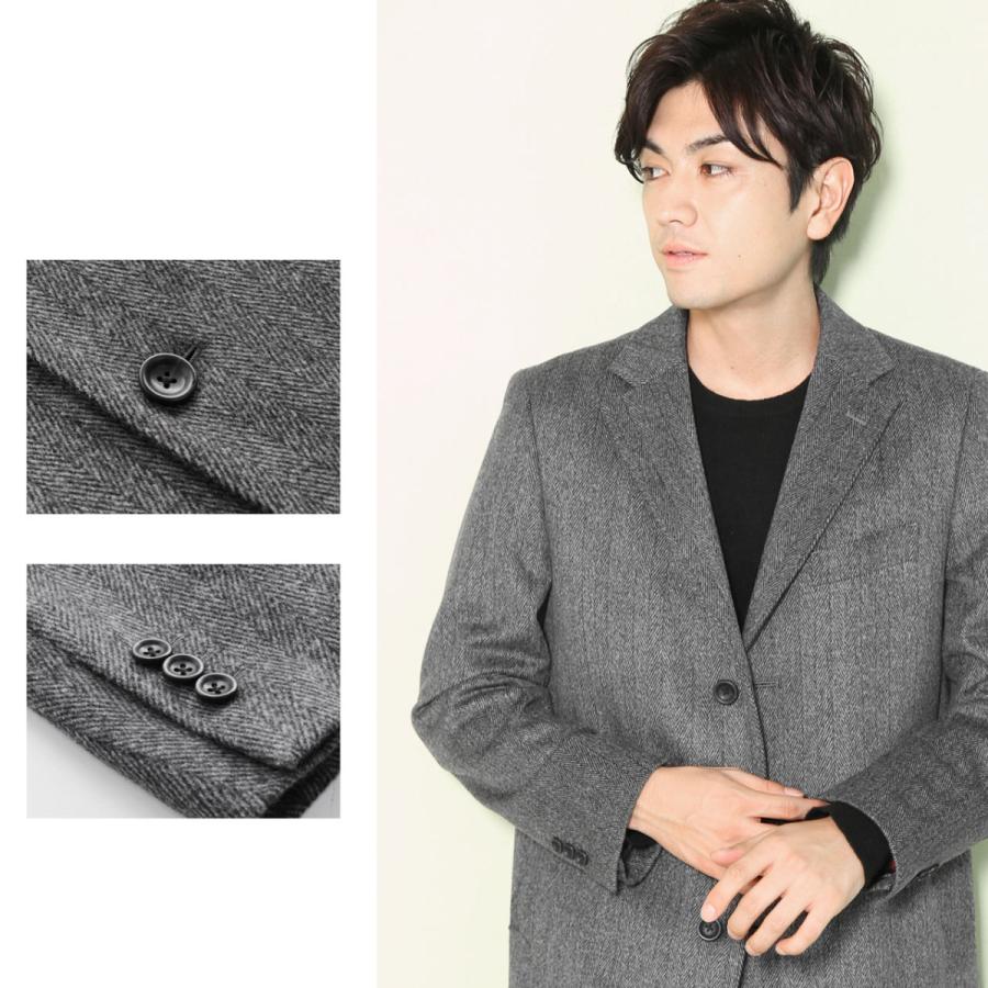 【タグ付】カシミヤ100% チェスターコート 黒　オンワード　日本製ヘリンボーン HALEINE（アレンヌ） チェスターコート メンズ カシミヤ100