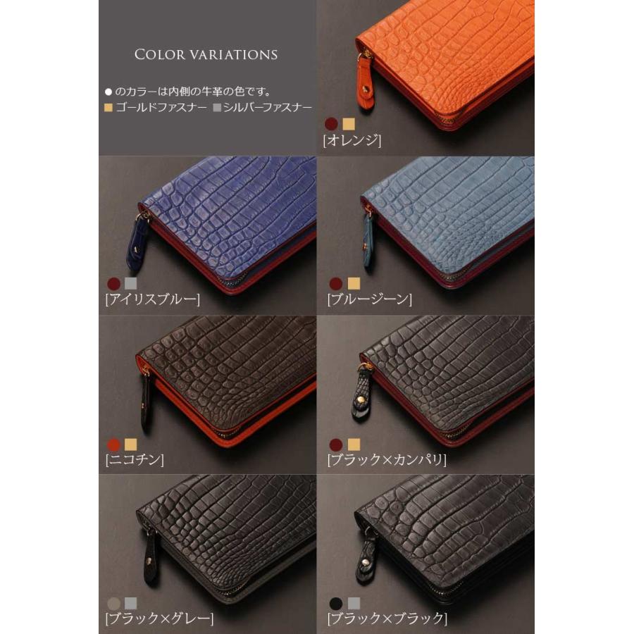 クロコダイル メンズ 長財布 ラウンド ジップ マット 加工 センター取り 一枚革 薄型   大型財布 革小物 ワニ革の画像