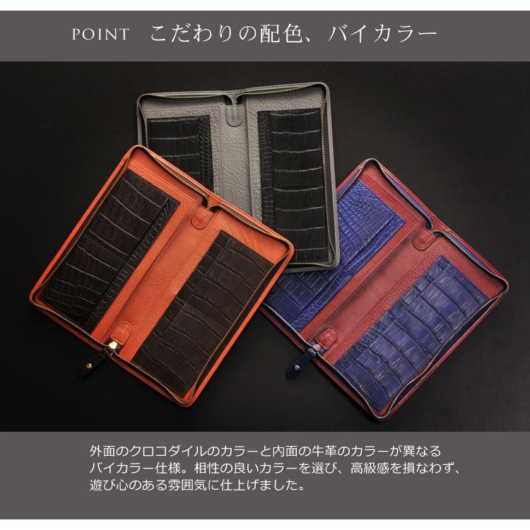 クロコダイル メンズ 長財布 ラウンド ジップ マット 加工 センター取り 一枚革 薄型   大型財布 革小物 ワニ革の画像