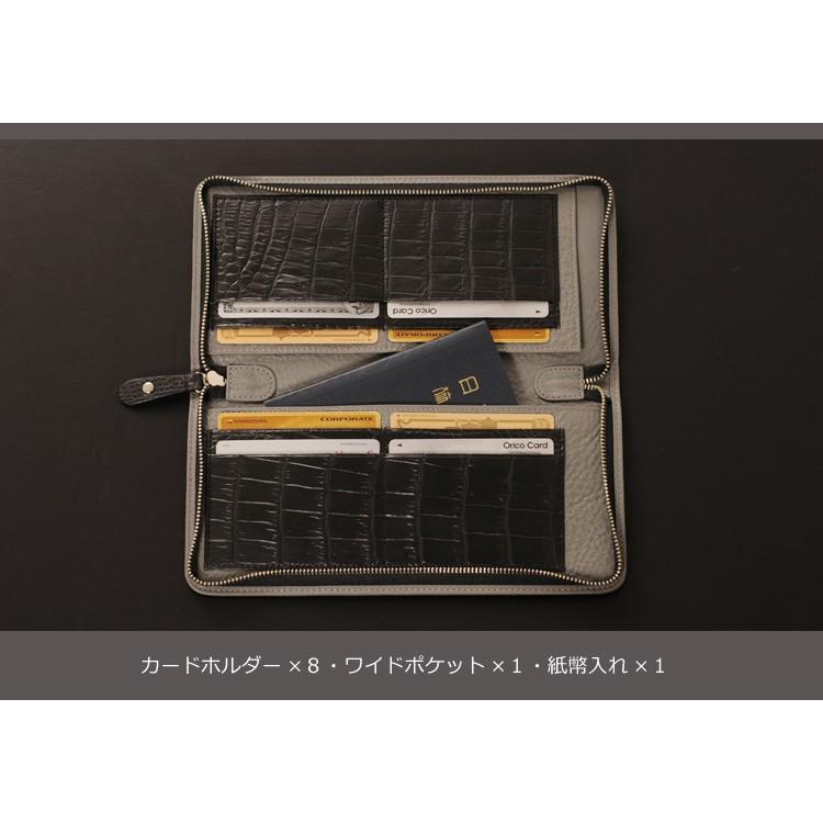 クロコダイル メンズ 長財布 ラウンド ジップ マット 加工 センター取り 一枚革 薄型   大型財布 革小物 ワニ革の画像