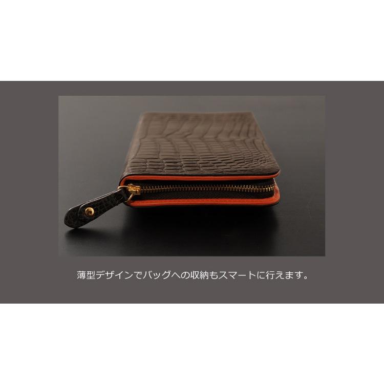 クロコダイル メンズ 長財布 ラウンド ジップ マット 加工 センター取り 一枚革 薄型   大型財布 革小物 ワニ革の画像