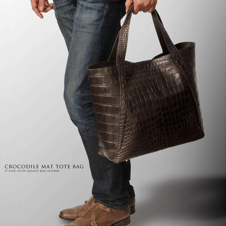 本物】リアルマットクロコダイルショルダーA4 キャメルデザイントート