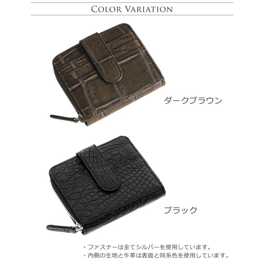 クロコダイル 折り財布 ラウンド ファスナー シルバー金具 マット加工 / メンズ (No.06001001-mens-1r) クロコダイル 折り財布 ラウンド ファスナー シルバー金具 マット加工