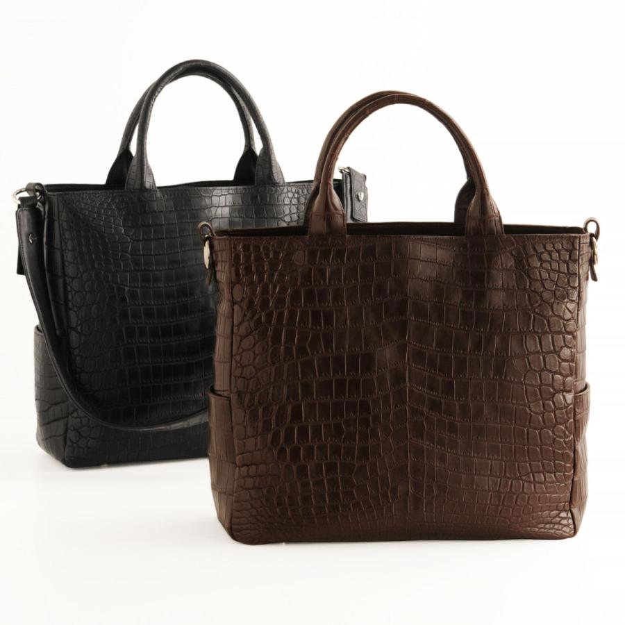 クロコダイル マット加工 トートバッグ 2WAY メンズ ダークレッド 