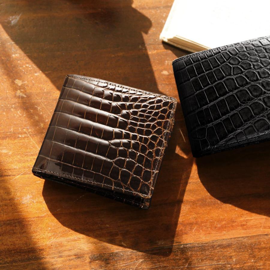 クロコダイル 無双 折り財布 日本製 メンズ 小銭入れ付き 一枚革 ダークブラウン/ブラック シャイニング/マット(No.06001023) クロコダイル 無双 折り財布 日本製 メンズ 小銭入れ付き 一枚革