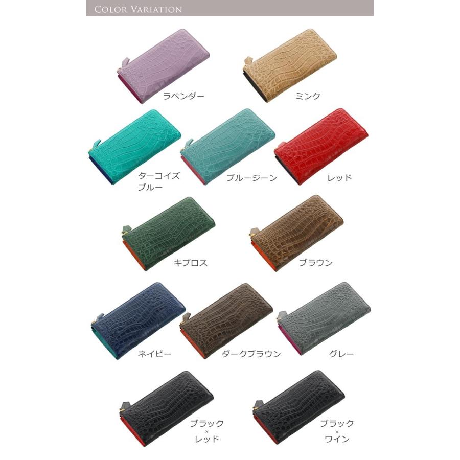 クロコダイル L字型 ファスナー 長財布 バイカラー マット加工 パイソン革使用 メンズ ブラックの画像