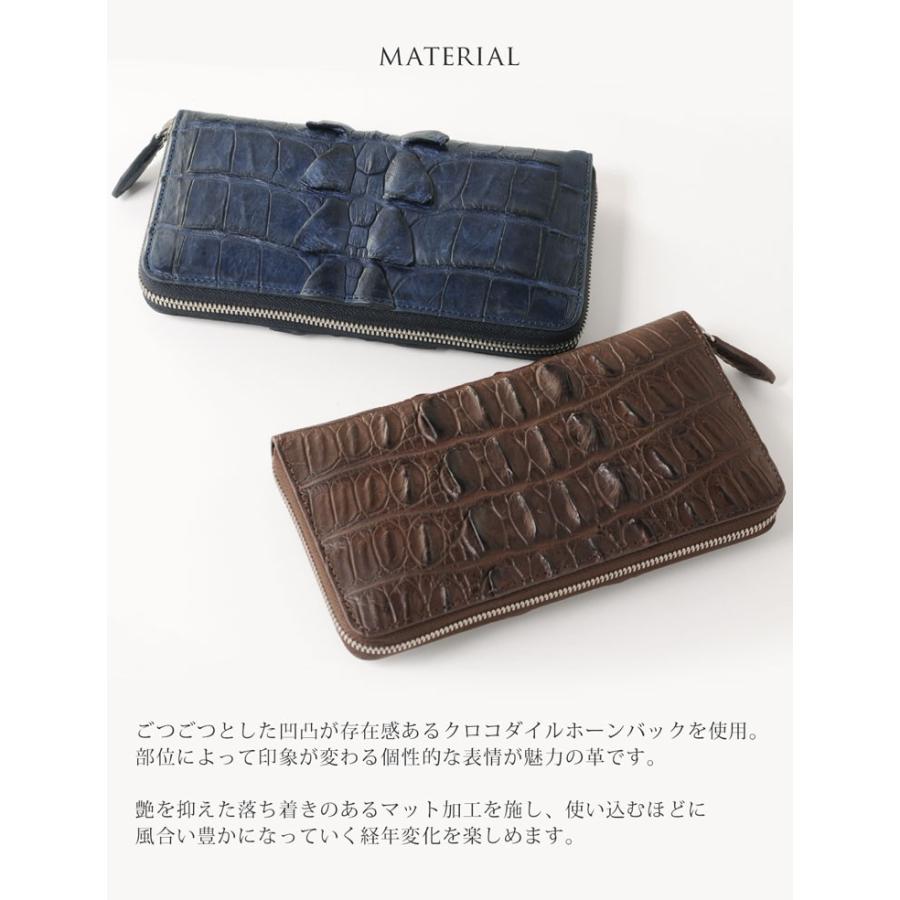 クロコダイル 長財布 ラウンドファスナー メンズ ホーンバック ワイン