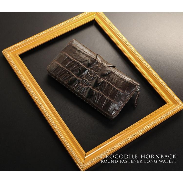 クロコダイル 長財布 ラウンドファスナー メンズ ホーンバック ワイン
