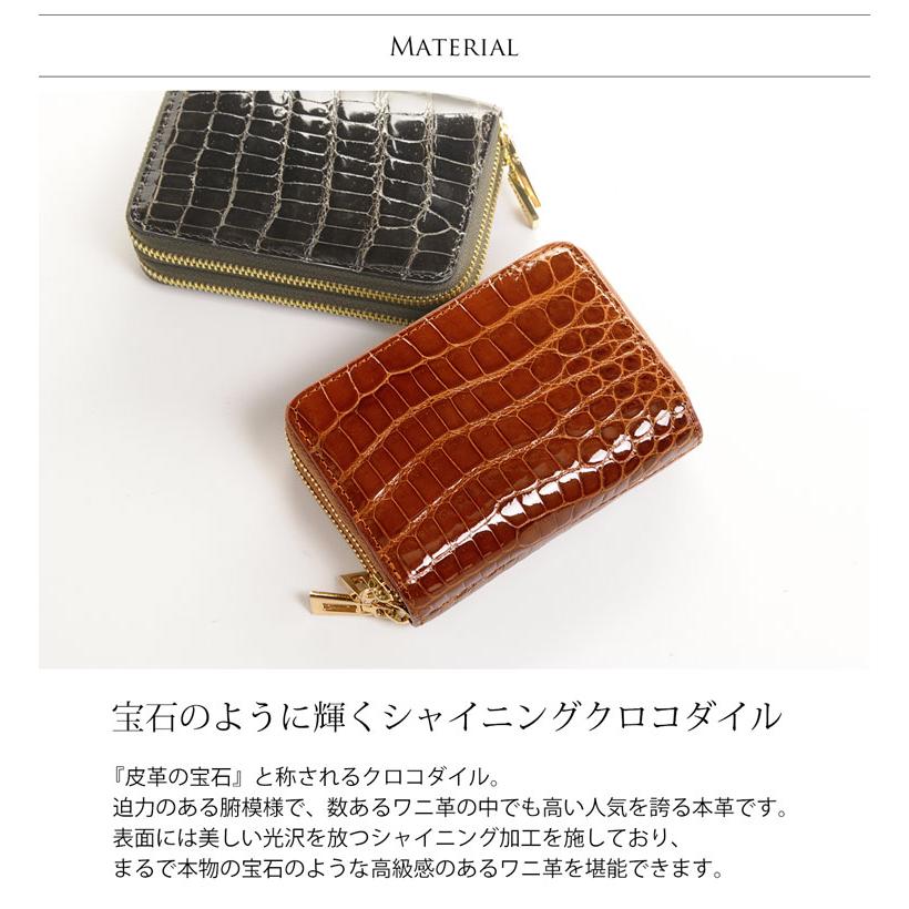 クロコダイル Wファスナー ミニ財布 メンズ ラウンドファスナー