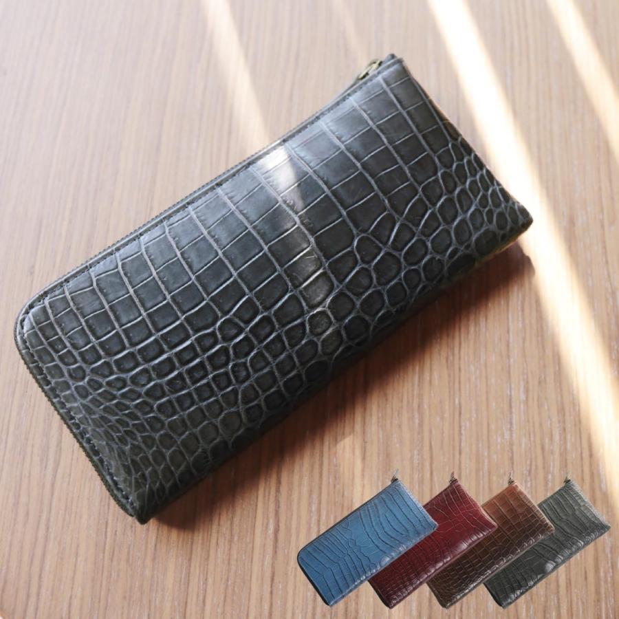 クロコダイル 長財布 薄い L字ファスナー メンズ グラデーション 染め 