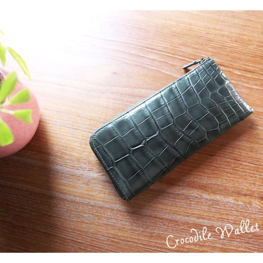 クロコダイル 長財布 薄い L字ファスナー メンズ 薄型 軽量 スリム