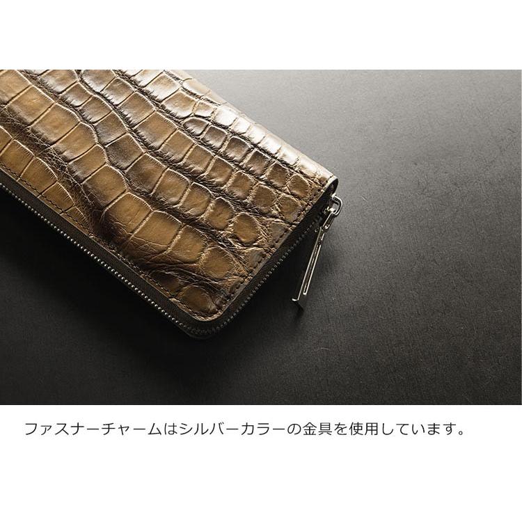 クロコダイル 長財布 メンズ マット 加工 シルバー金具 ラウンド