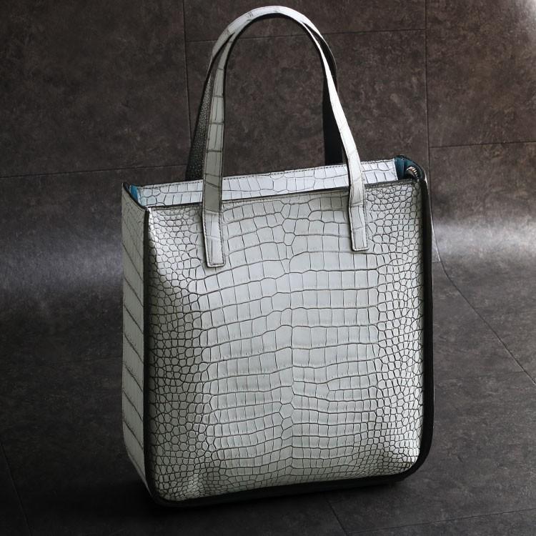 スモール クロコダイル トートバッグ メンズ 縦型 日本製 センター取り