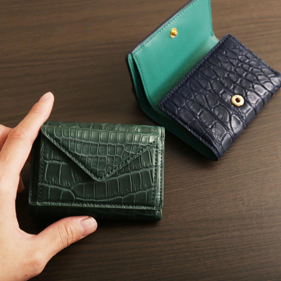 ミニ財布 メンズ 本革 クロコダイル マット加工 三つ折り バイカラー