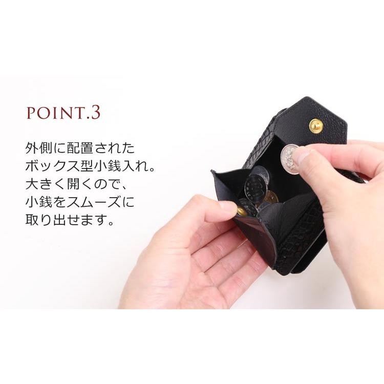 クロコダイル マット 二つ折り ミニ財布 メンズ ブラック 鰐皮 ワニ 本