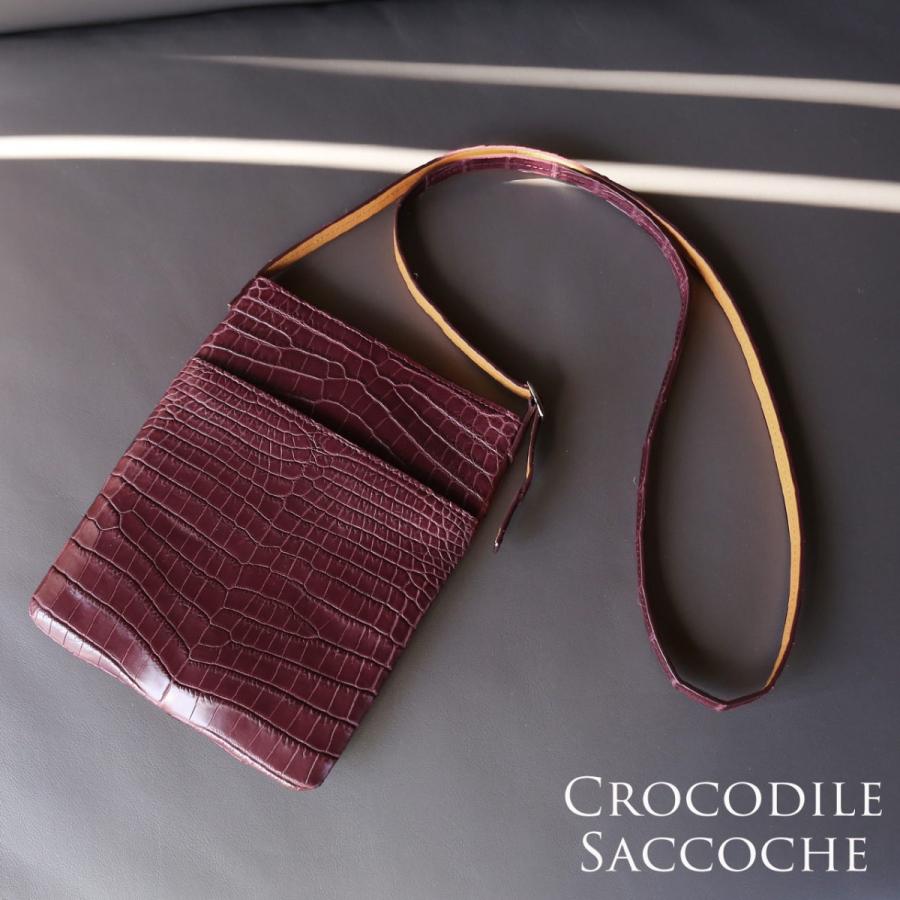 クロコダイル サコッシュ メンズ レザー ショルダーバッグ 斜めがけ 本