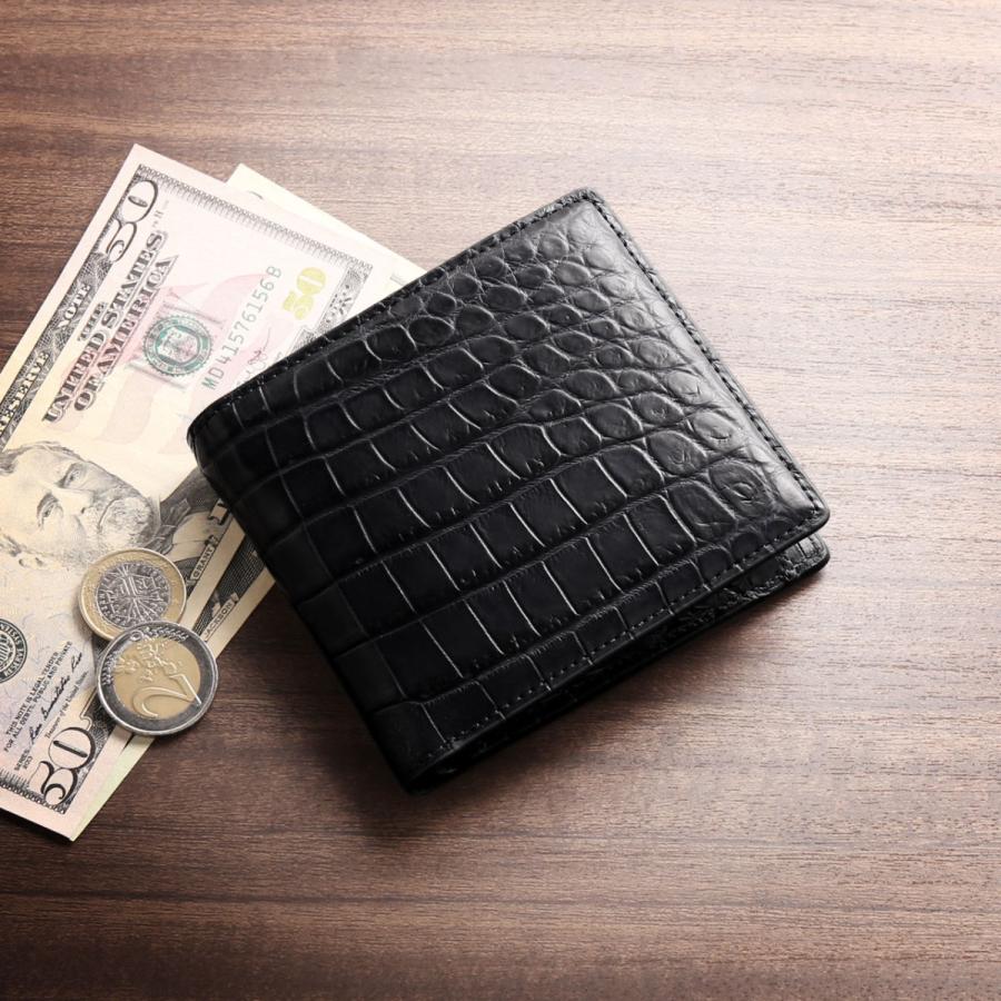 クロコダイル 二つ折り 財布 メンズ 本革 無双 マット加工 一枚革 小銭