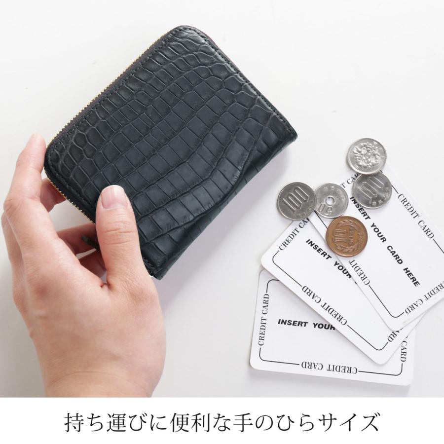 クロコダイル ミニ財布 メンズ ラウンドファスナー 小さい財布 本革