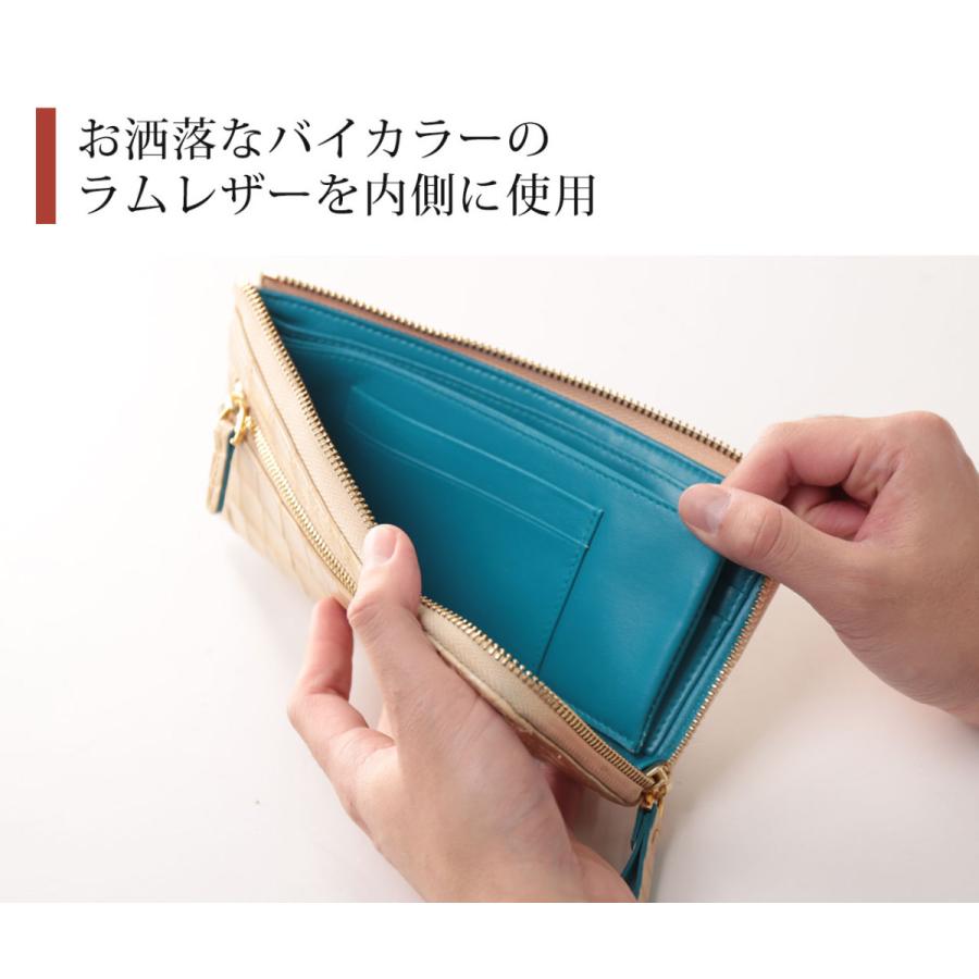 クロコダイル 長財布 メンズ マット L字ファスナー バイカラー 本革 