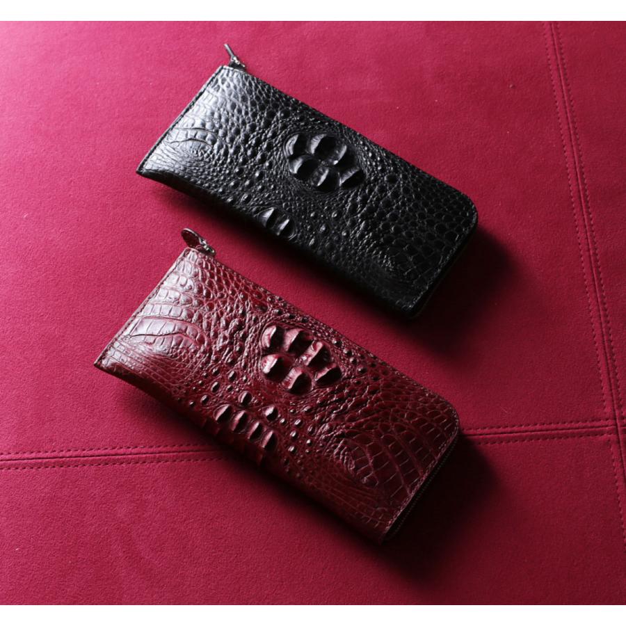 クロコダイル ホーンバック L字ファスナー 長財布 メンズ マット 全6色