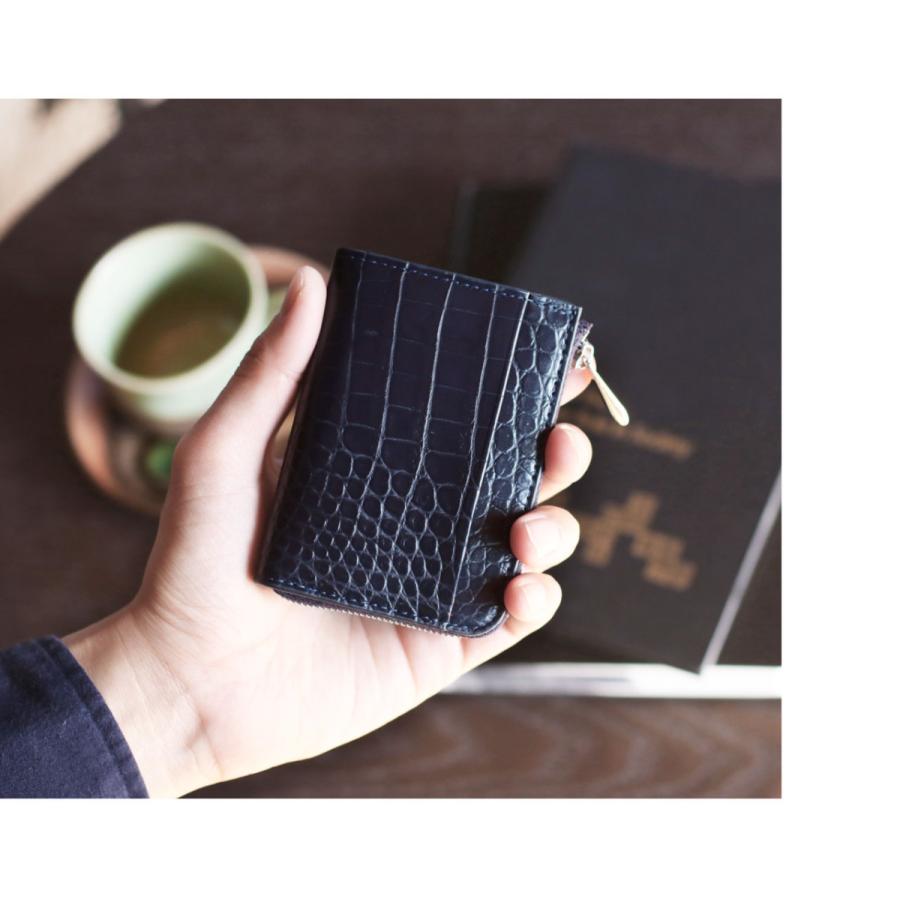 クロコダイル メンズ コンパクト 財布 IC カード入れ 付き マット 加工