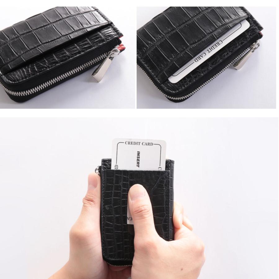 クロコダイル メンズ コンパクト 財布 IC カード入れ 付き マット 加工