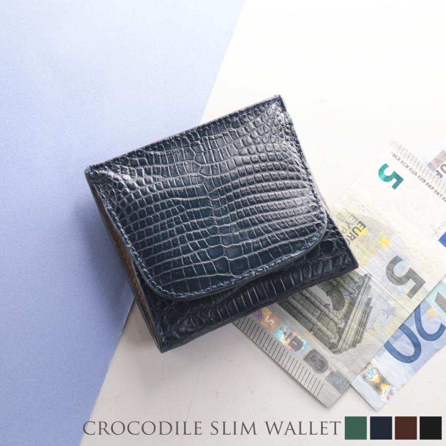クロコダイル メンズ 薄型 財布 ボックス型 小銭入れ 付き ミニ財布
