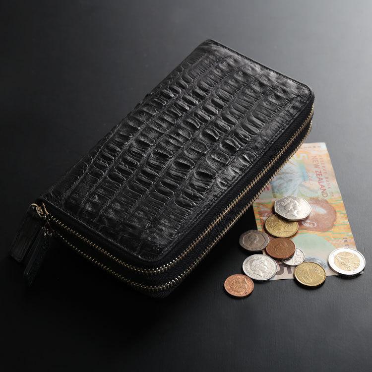 カイマン 尾 ラウンドファスナー 長財布 メンズ マット加工 財布