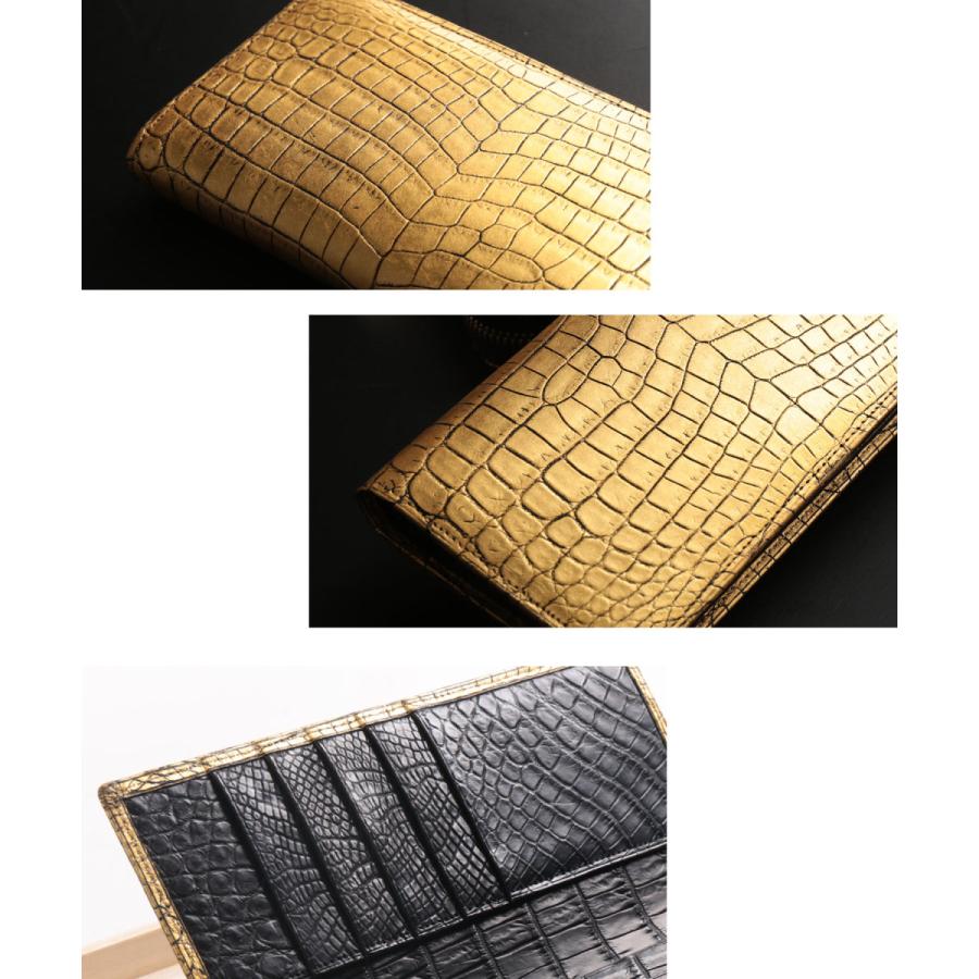 クロコダイル 長財布 メンズ 金箔 KAZARIHAKU 日本製 無双 金色 財布 金運 財布 束入れ 本革(06001667-mens-1r)の画像
