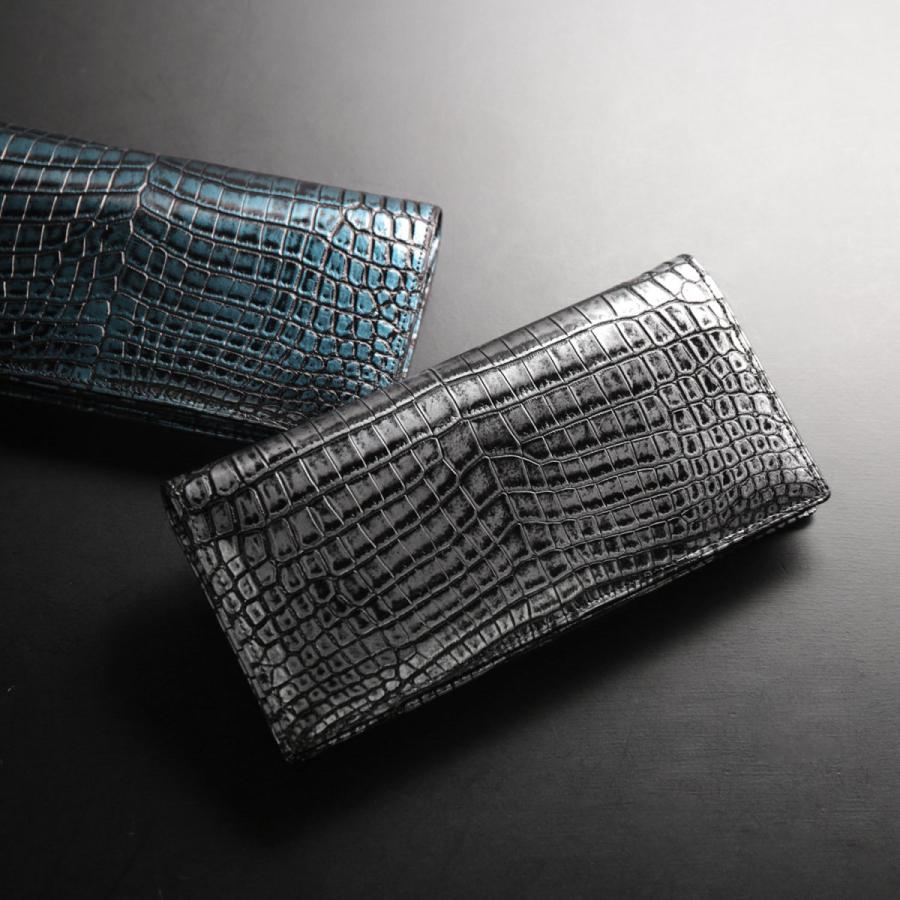 クロコダイル 長財布 センター取り 一枚革 無双 日本製 メタリック 目地染め 変わり染め JRA 4FC(06001668-mens-1r) クロコダイル 長財布 センター取り 一枚革 無双 日本製 メタリック