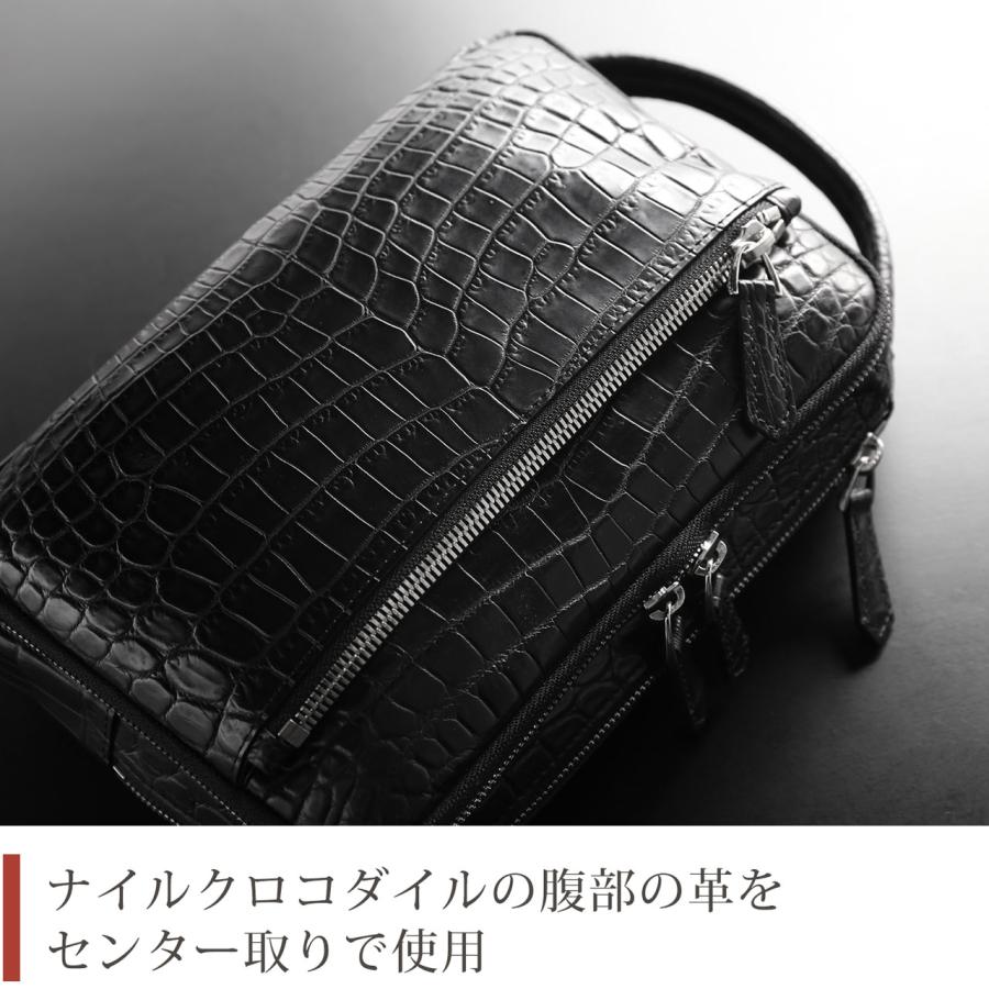 クロコダイル セカンドバッグ メンズ センター取り マット 加工 ダブル