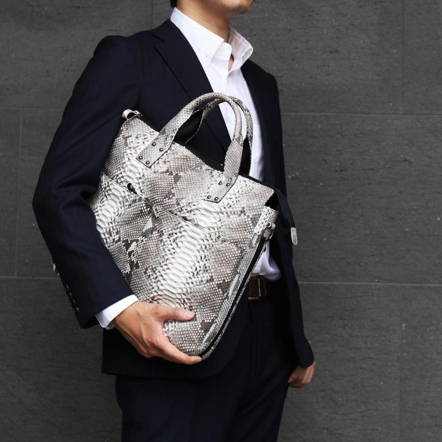 ダイヤモンド パイソン メンズ トートバッグ ブリーフケース 2WAY ショルダーベル付き A4 対応 ビジネスバッグ ブラック/ナチュラル 4FA(06001717-mens-1r) ダイヤモンド パイソン メンズ トートバッグ ブリーフケース 2WAY