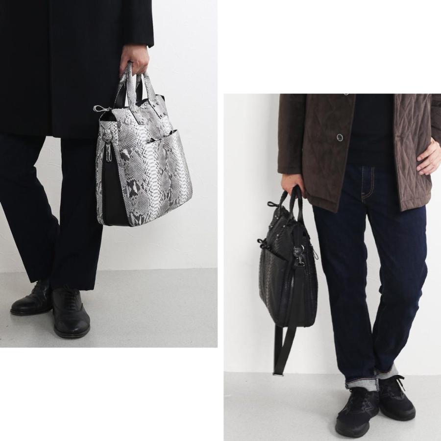ダイヤモンド パイソン メンズ トートバッグ ブリーフケース 2WAY ショルダーベル付き A4 対応 ビジネスバッグ ブラック/ナチュラル 4FA(06001717-mens-1r) ダイヤモンド パイソン メンズ トートバッグ ブリーフケース 2WAY