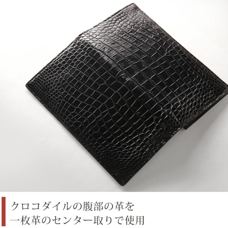 クロコダイル メンズ 束入れ 薄型 長財布 鰐革 一枚革 センター取り マット 加工 ブラック 内装 本革 4FA プレゼント ギフト(06001720r)の画像
