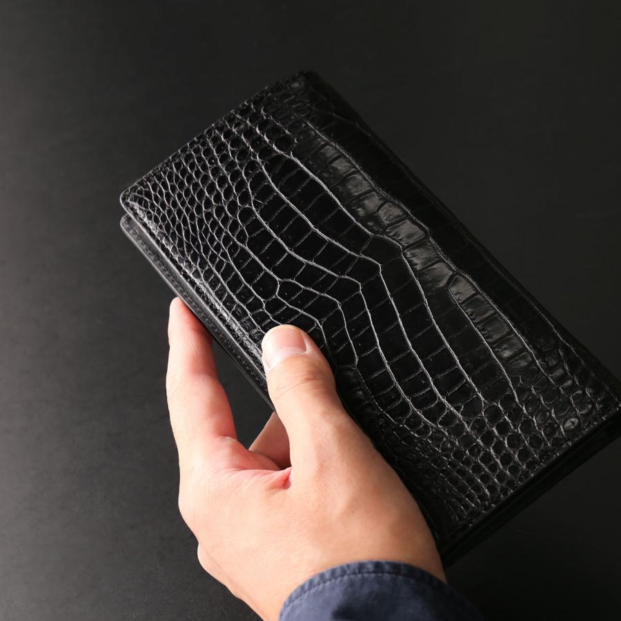 クロコダイル メンズ 束入れ 薄型 長財布 鰐革 一枚革 センター取り マット 加工 ブラック 内装 本革 4FA プレゼント ギフト(06001720r)の画像
