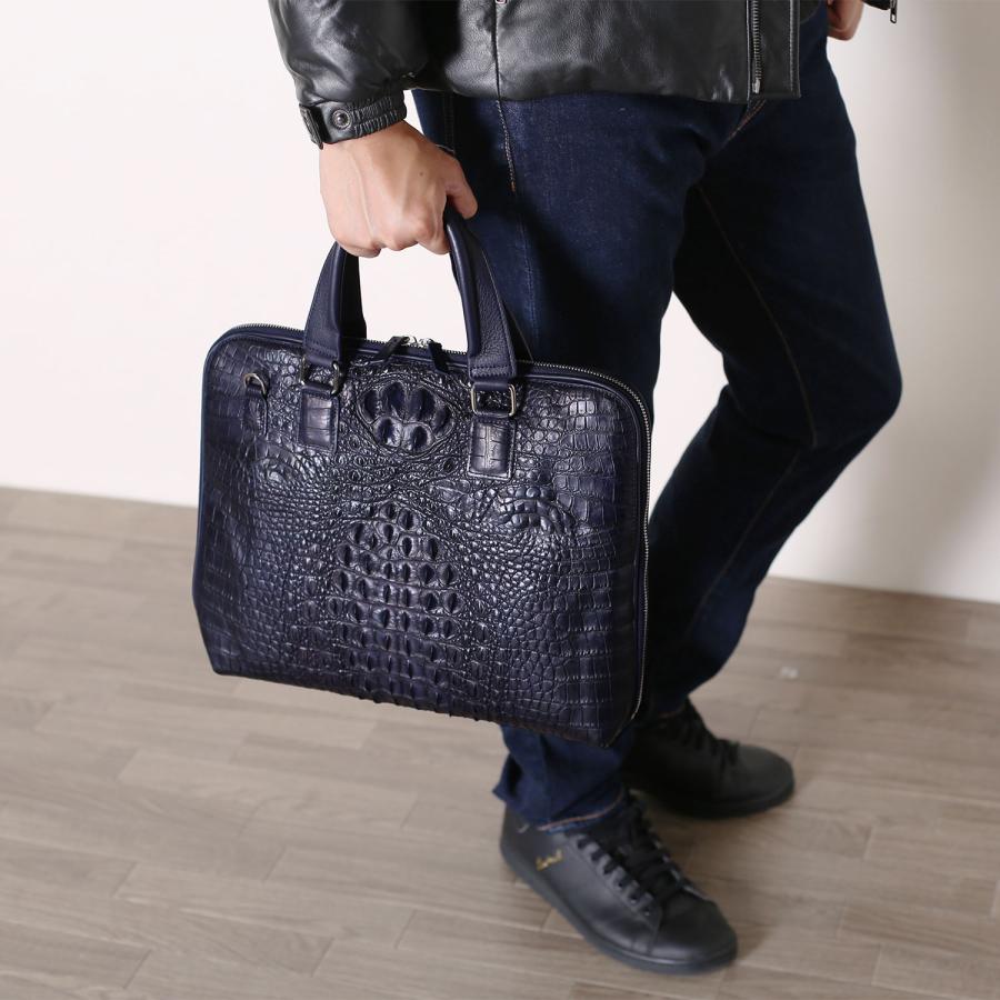クロコダイル ホーンバック ブリーフケース 2WAY メンズ ショルダーベルト付き ビジネスバッグ 保証書 4FA (06001722r) クロコダイル ホーンバック ブリーフケース 2WAY メンズ ショルダー