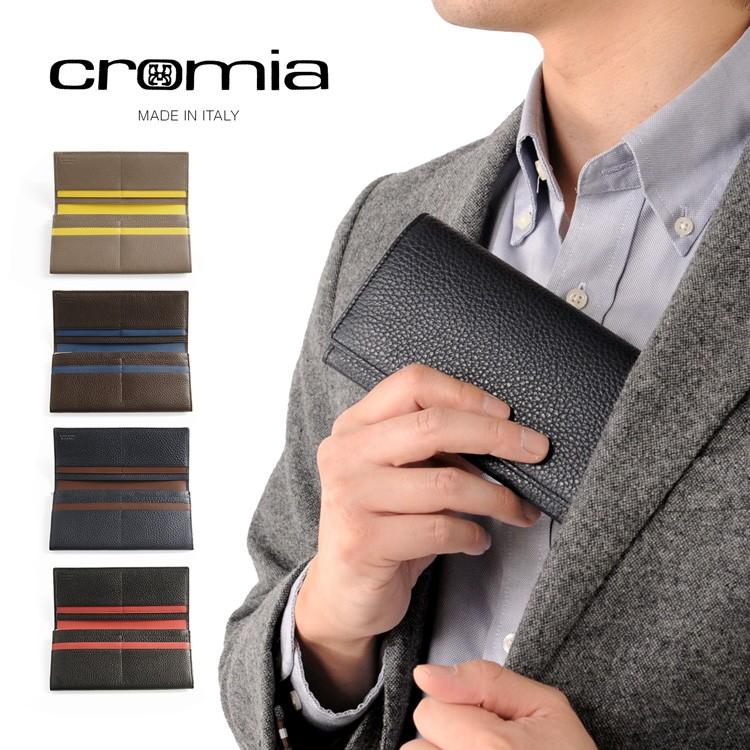 cromia] クロミア 牛革 長財布 かぶせ イタリア製 バイカラー メンズ