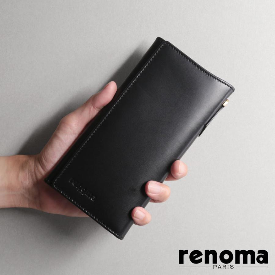 renoma 牛革 メンズ かぶせ 長財布 内側 ゴート 山羊革 本革