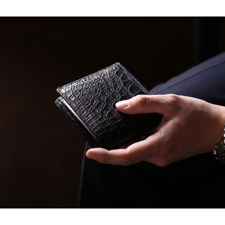 財布 メンズ 二つ折り クロコダイル 日本製 折り財布 マット 加工 一枚