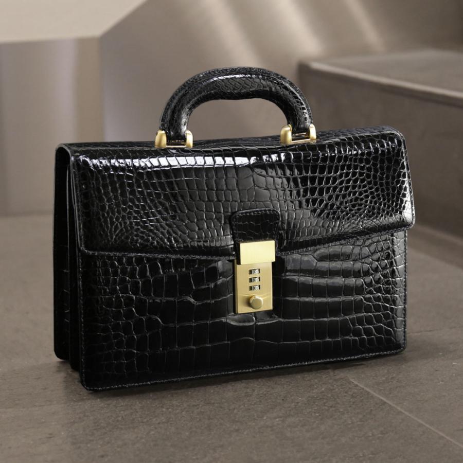 クロコダイル メンズ ビジネスバッグ かぶせ ダイヤルロック 30cm ブリーフケース 日本製 ハード 持ち手 革 4FA 保証書 付き プレゼント ギフト(3877-1r)