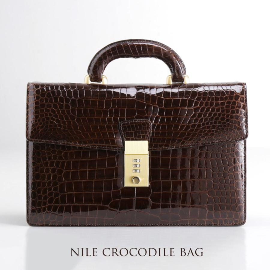 クロコダイル メンズ ビジネスバッグ かぶせ ダイヤルロック 30cm