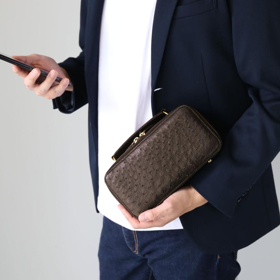 メンズ バッグ オーストリッチ Wファスナー セカンドバッグ 3way ミニ