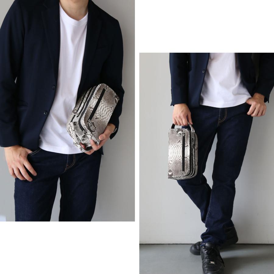 ダイヤモンド パイソン メンズ セカンドバッグ Wファスナー クラッチ