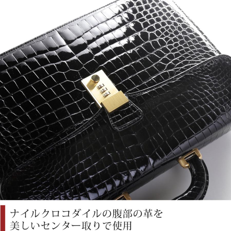 美品 リアルクロコダイルレザー カイマン センター取り ダイヤルロック クロコダイル メンズ セカンドバッグ 日本製 マット 加工
