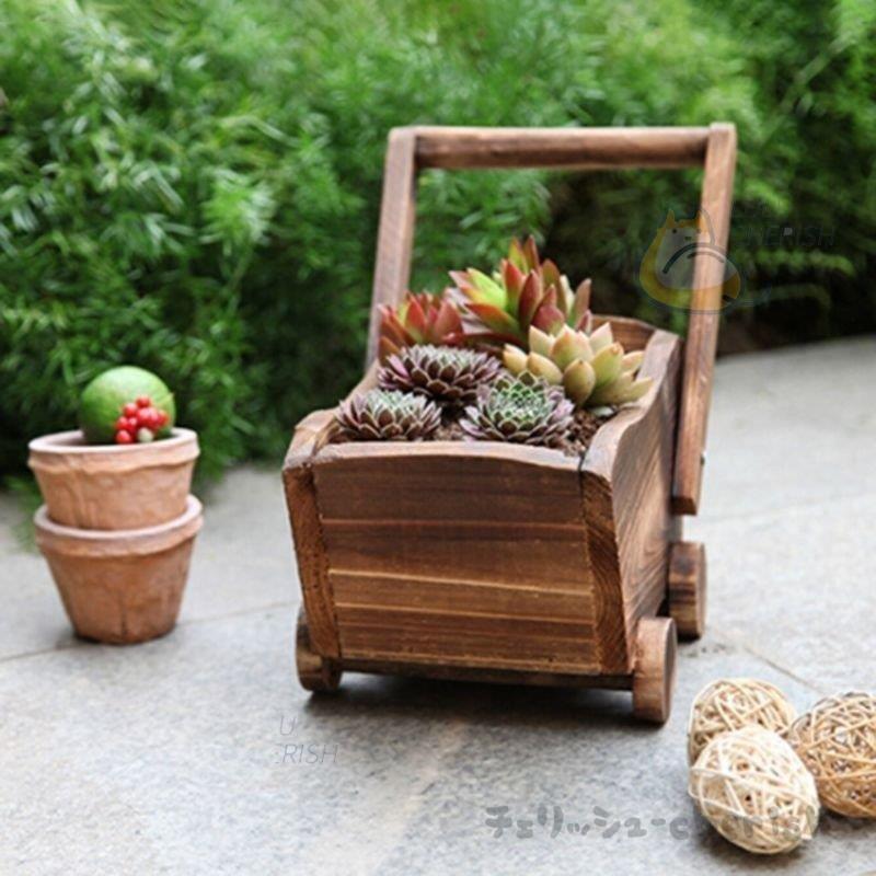 プランター 木製 手押し車 カート ガーデニング レトロ フラワーポット