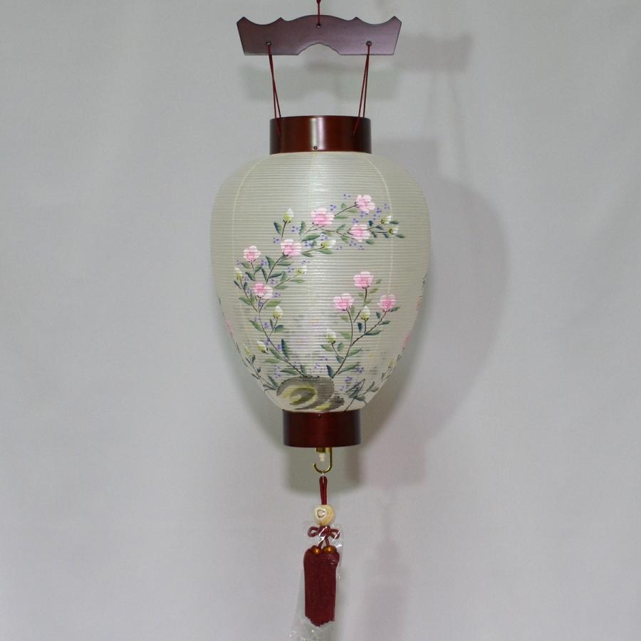 盆提灯 吊り提灯 別一号 桜 華波に菊 絹二重張 LED リモコン付 盆