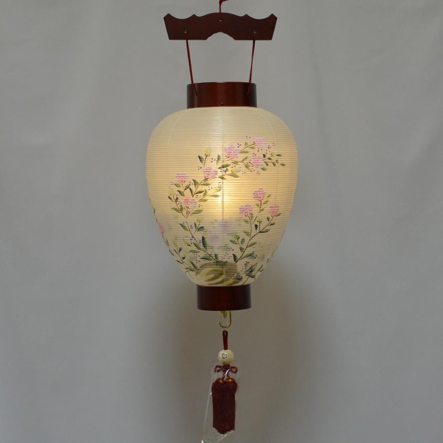 盆提灯 吊り提灯 別一号 桜 華波に菊 絹二重張 LED リモコン付 盆