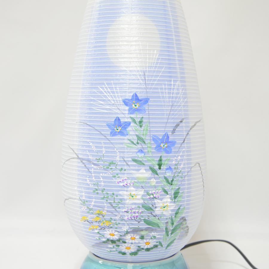 盆提灯 創作提灯 宝珠灯 480 九谷銀彩 陶器 オーシャンブルー 絹二重張り LED 盆ちょうちん お盆 初盆の画像