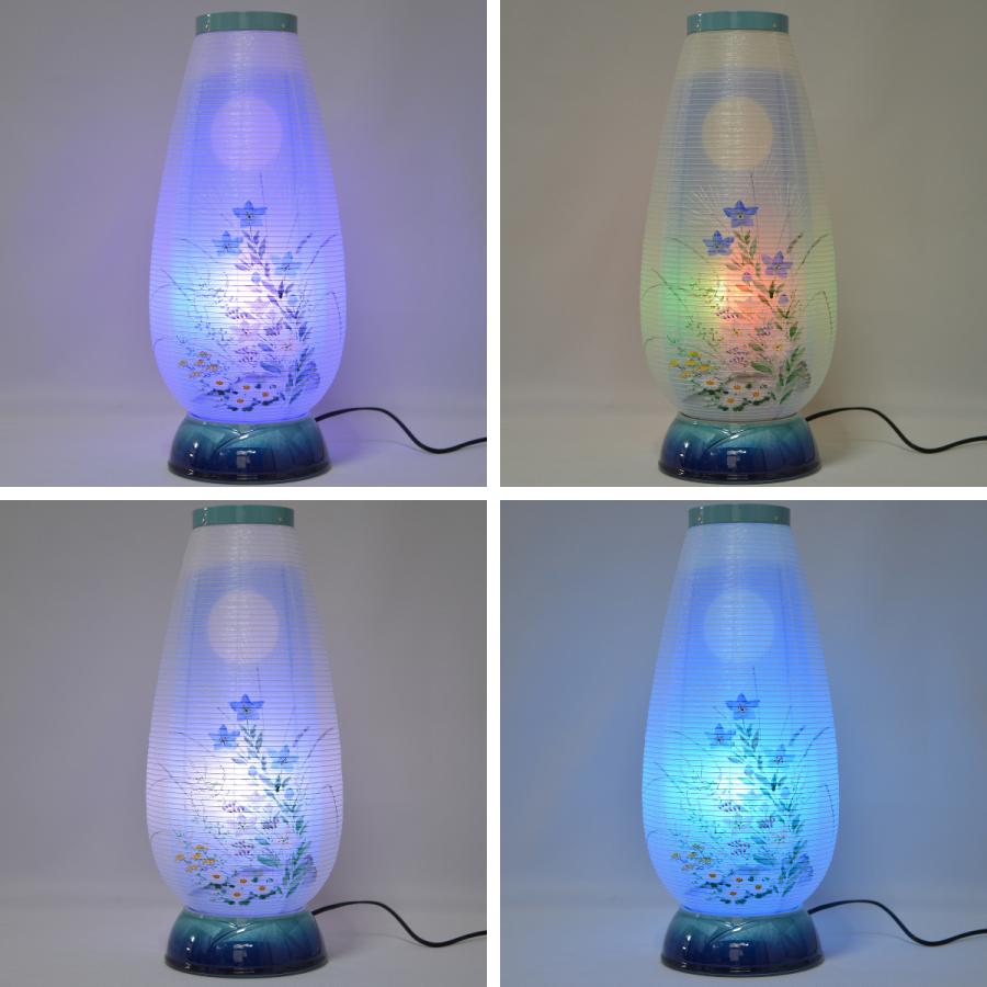 盆提灯 創作提灯 宝珠灯 480 九谷銀彩 陶器 オーシャンブルー 絹二重張り LED 盆ちょうちん お盆 初盆の画像